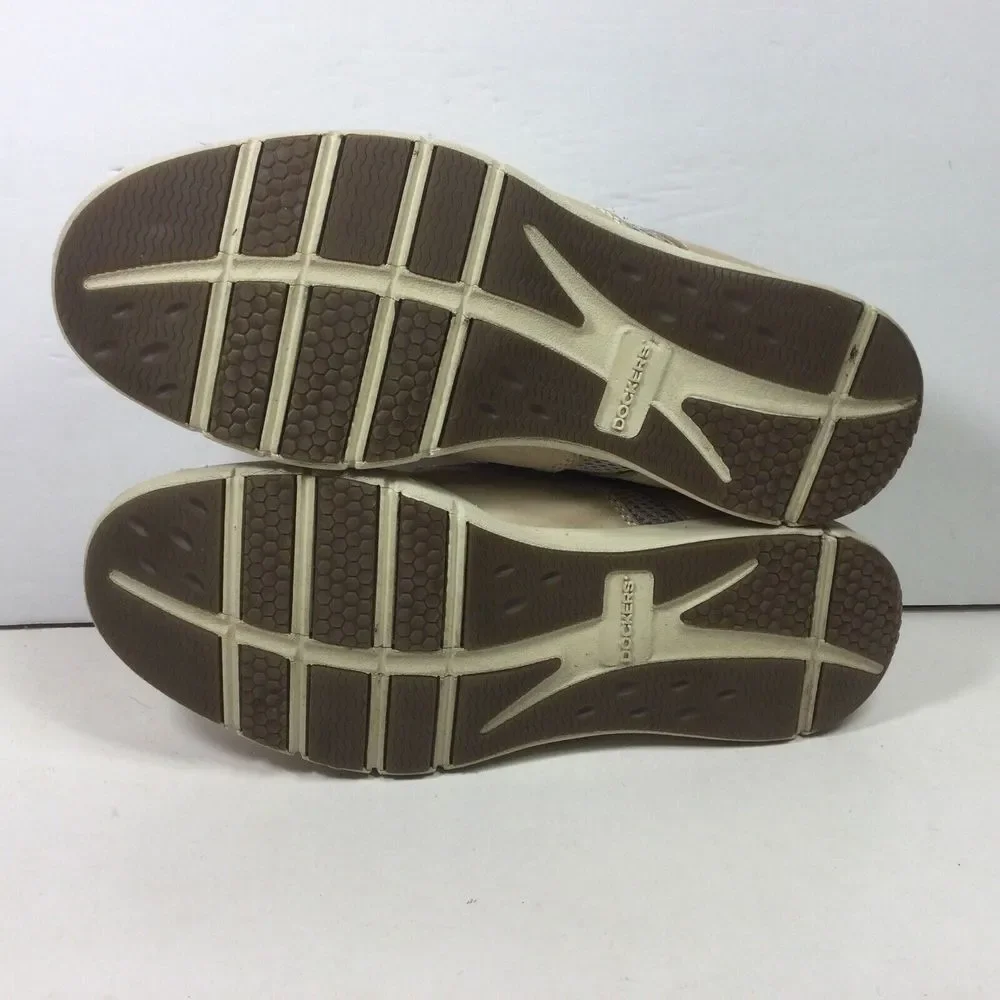 Dockers Mens Boat Deck Shoes Size 9M‎ Beige Leather Nautical Logo Casual Comfort